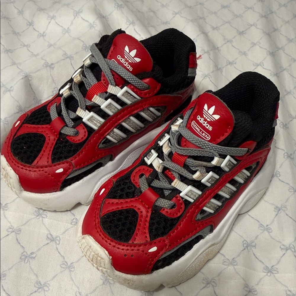 Adidas Kids Red and Black Mesh Sneakers